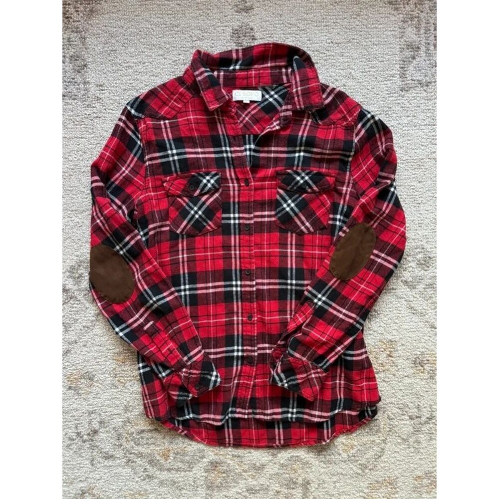 Ci Sono plaid button up with elbow patches